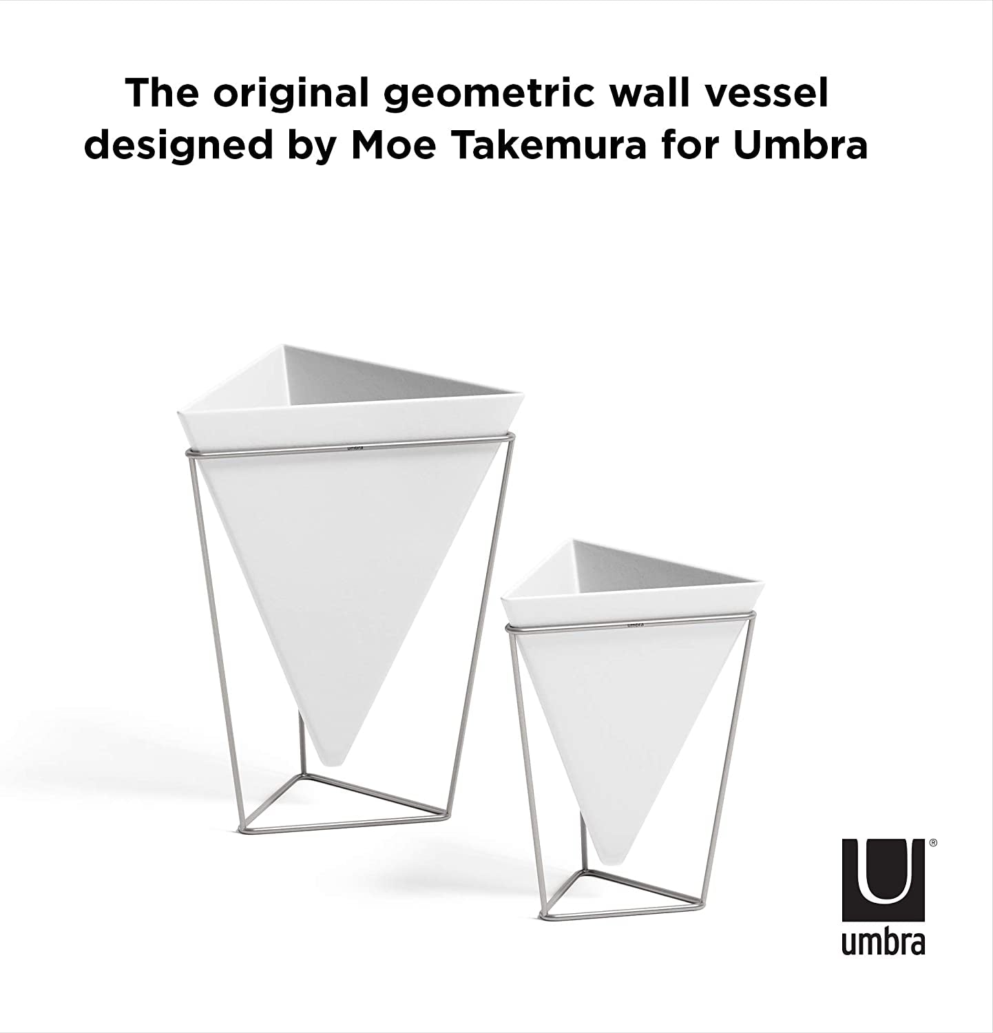 Modern Trigg Desktop Planter Set - Stylish Geometric Ceramic Vases for Succulents, Air Plants, and Mini Cacti - White and Nickel Finish, Set of 2