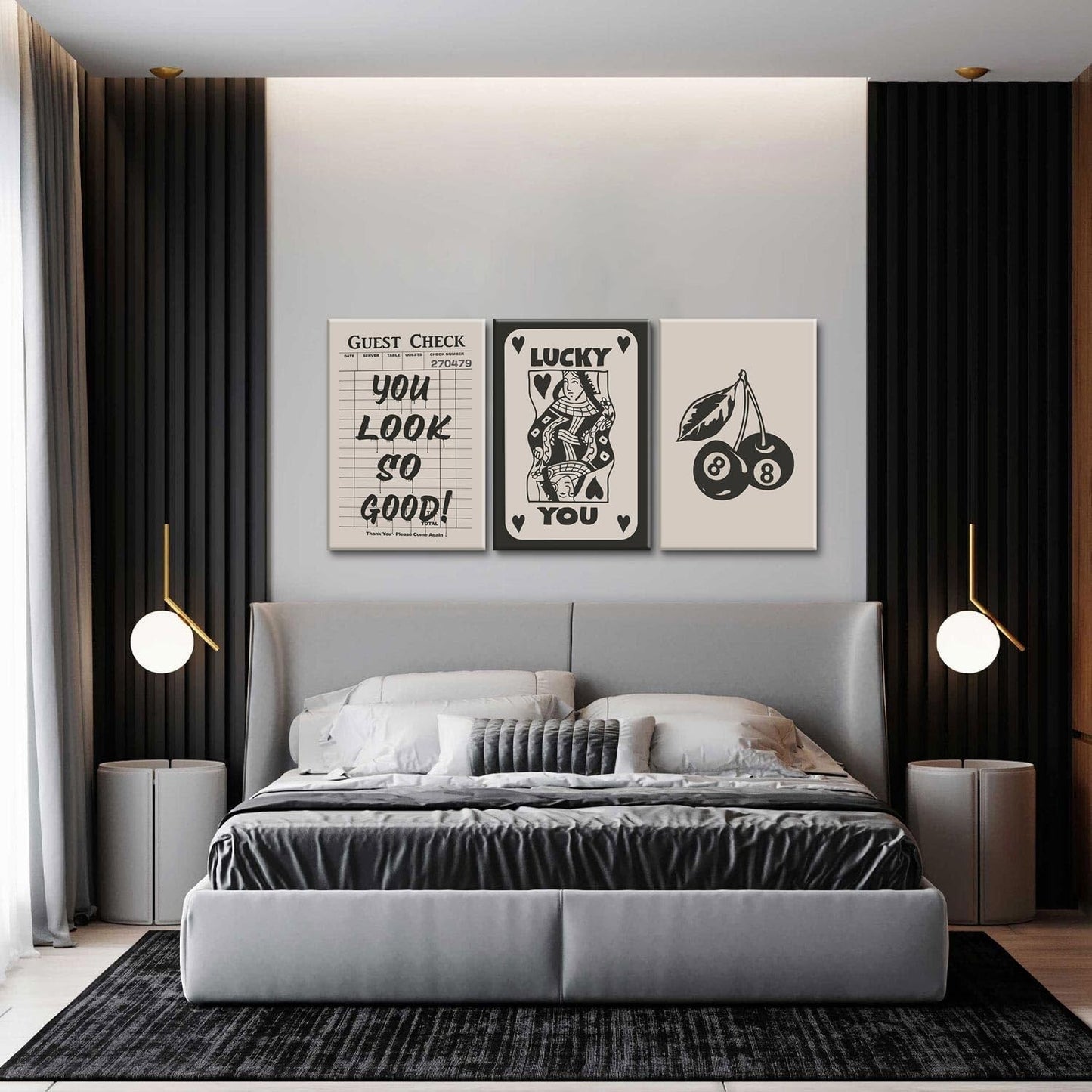 Fashion Poker Framed Canvas Wall Art Set of 3 - Vintage Queen and Lucky You P...