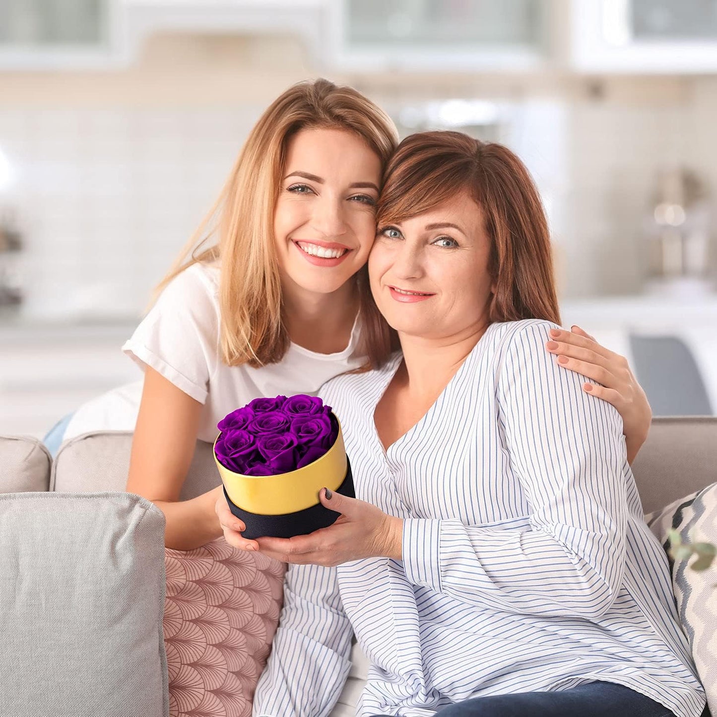 Preserved Real Roses with Heart Necklace. Valentines Day Gifts for Her. Forever Rose Gifts for Mom/Sister/Wife/Women on Mothers Day, Birthday, Anniversary, Christmas (Purple)