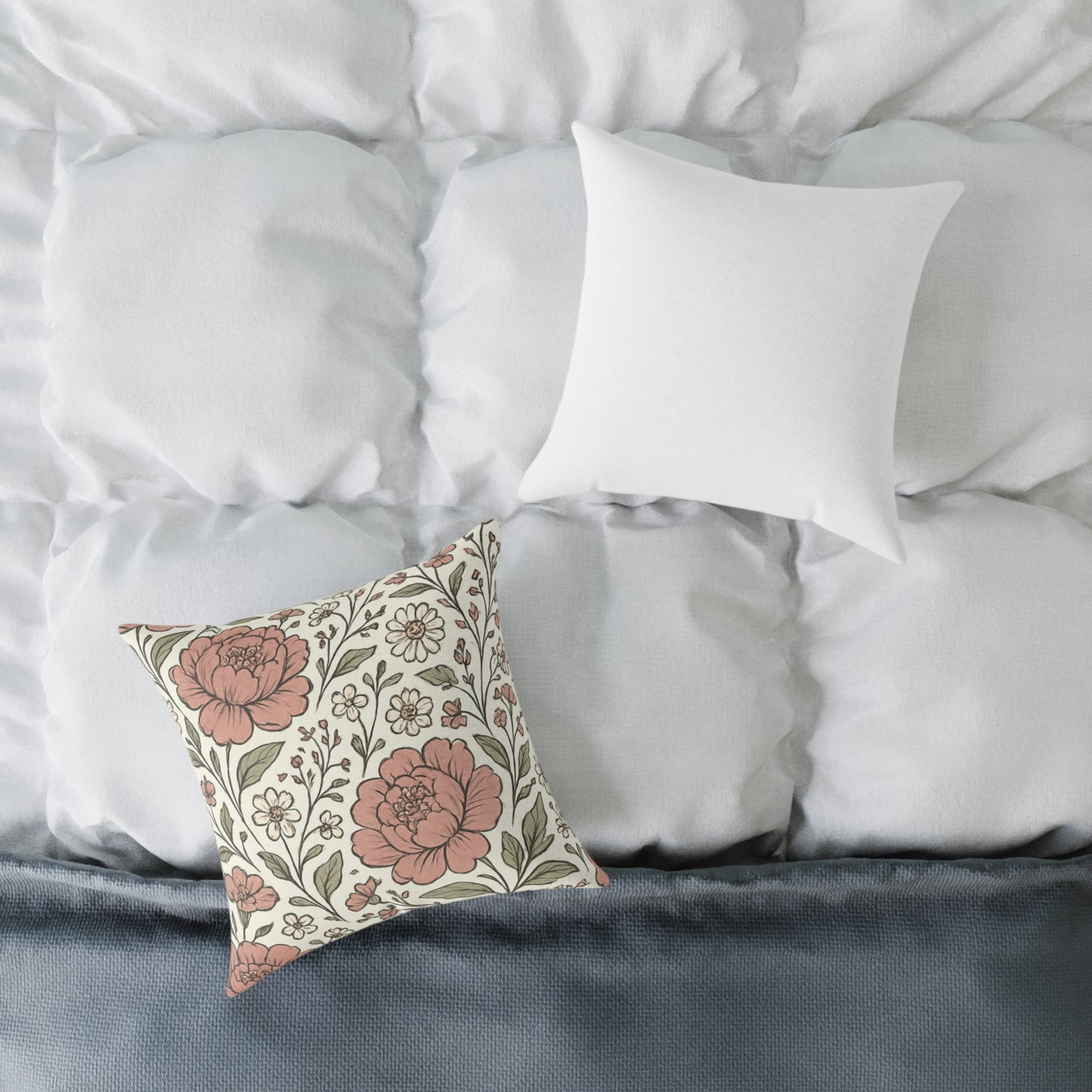 Boho Floral Square Pillow, Decorative Throw Pillow, Couch Cushion, Home Decor, Gift for Her, Cozy Living Room Accent