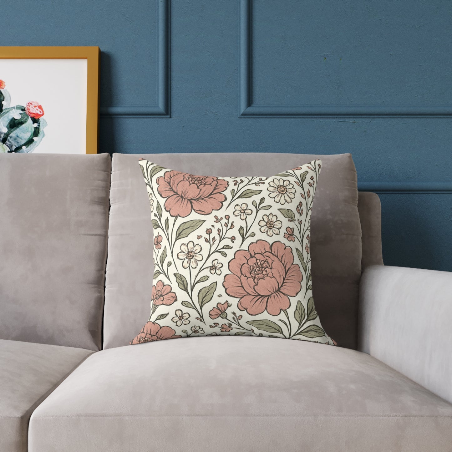 Boho Floral Square Pillow, Decorative Throw Pillow, Couch Cushion, Home Decor, Gift for Her, Cozy Living Room Accent