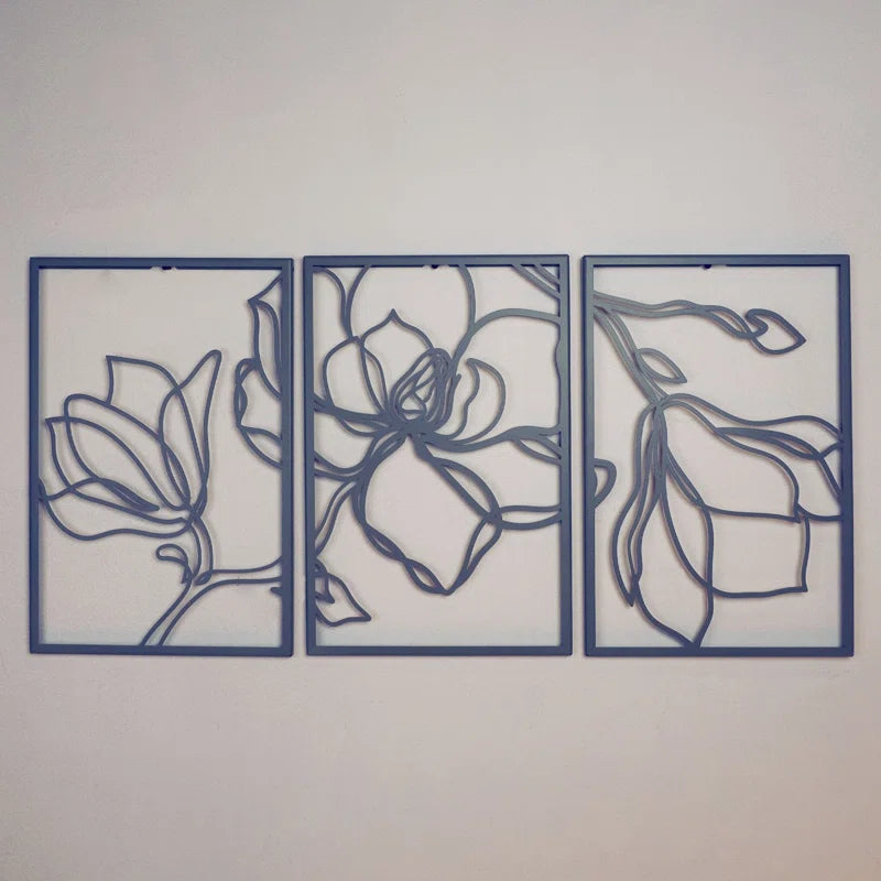 Metal Floral Wall Decor Set - 3 Piece Wall Art