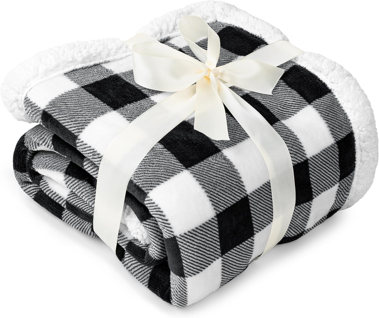 Cozy King Black & White Buffalo Plaid Sherpa Blanket - Plush Checkered Fleece & Flannel for Ultimate Warmth, Perfect for Couch & Sofa, 90x108 Inches