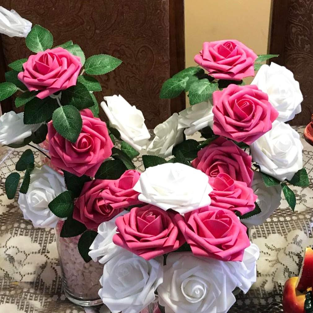 Artificial Flowers 25Pcs Real Looking Fake Roses with Stems for DIY Wedding Bouquets Baby Shower Centerpieces Floral Arrangements Party Tables Home Decorations