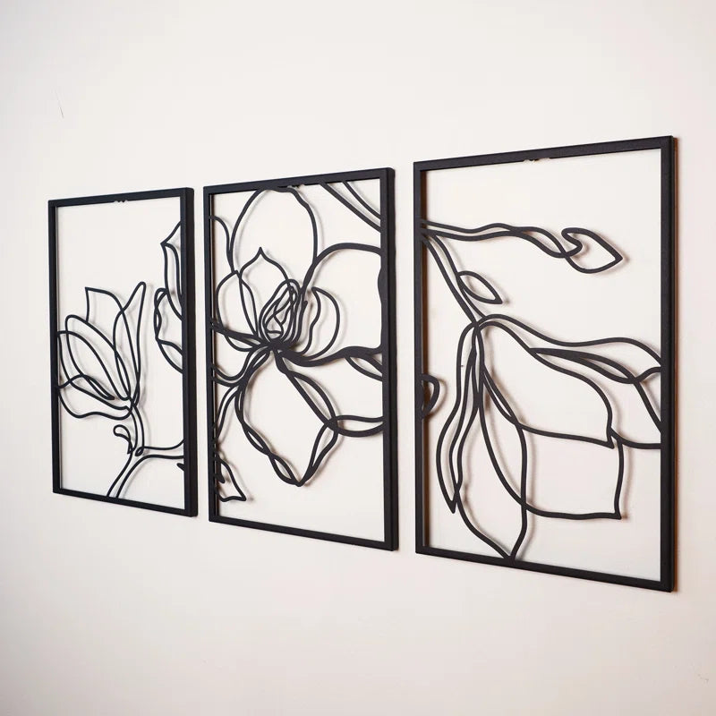 Metal Floral Wall Decor Set - 3 Piece Wall Art