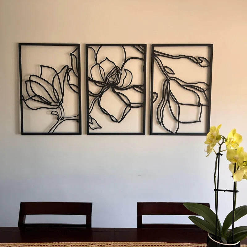 Metal Floral Wall Decor Set - 3 Piece Wall Art