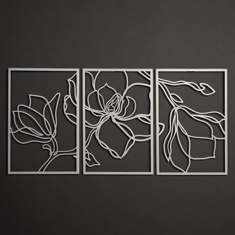 Metal Floral Wall Decor Set - 3 Piece Wall Art