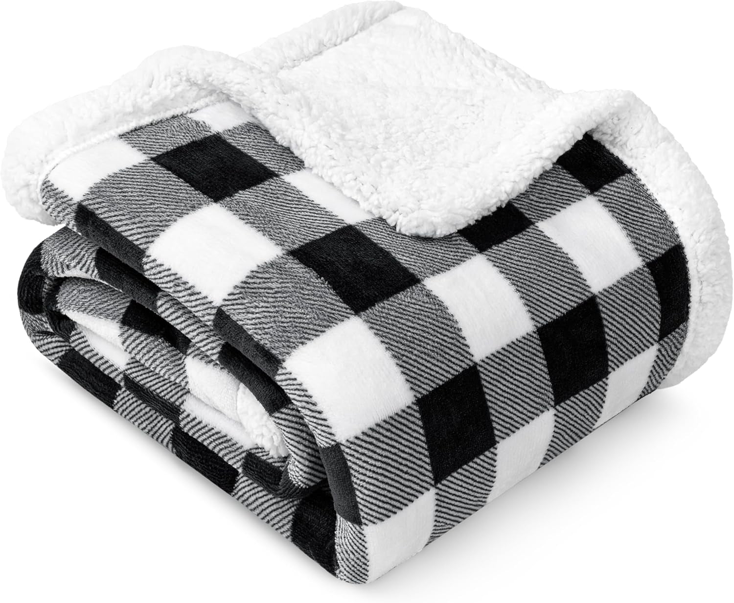 Cozy King Black & White Buffalo Plaid Sherpa Blanket - Plush Checkered Fleece & Flannel for Ultimate Warmth, Perfect for Couch & Sofa, 90x108 Inches