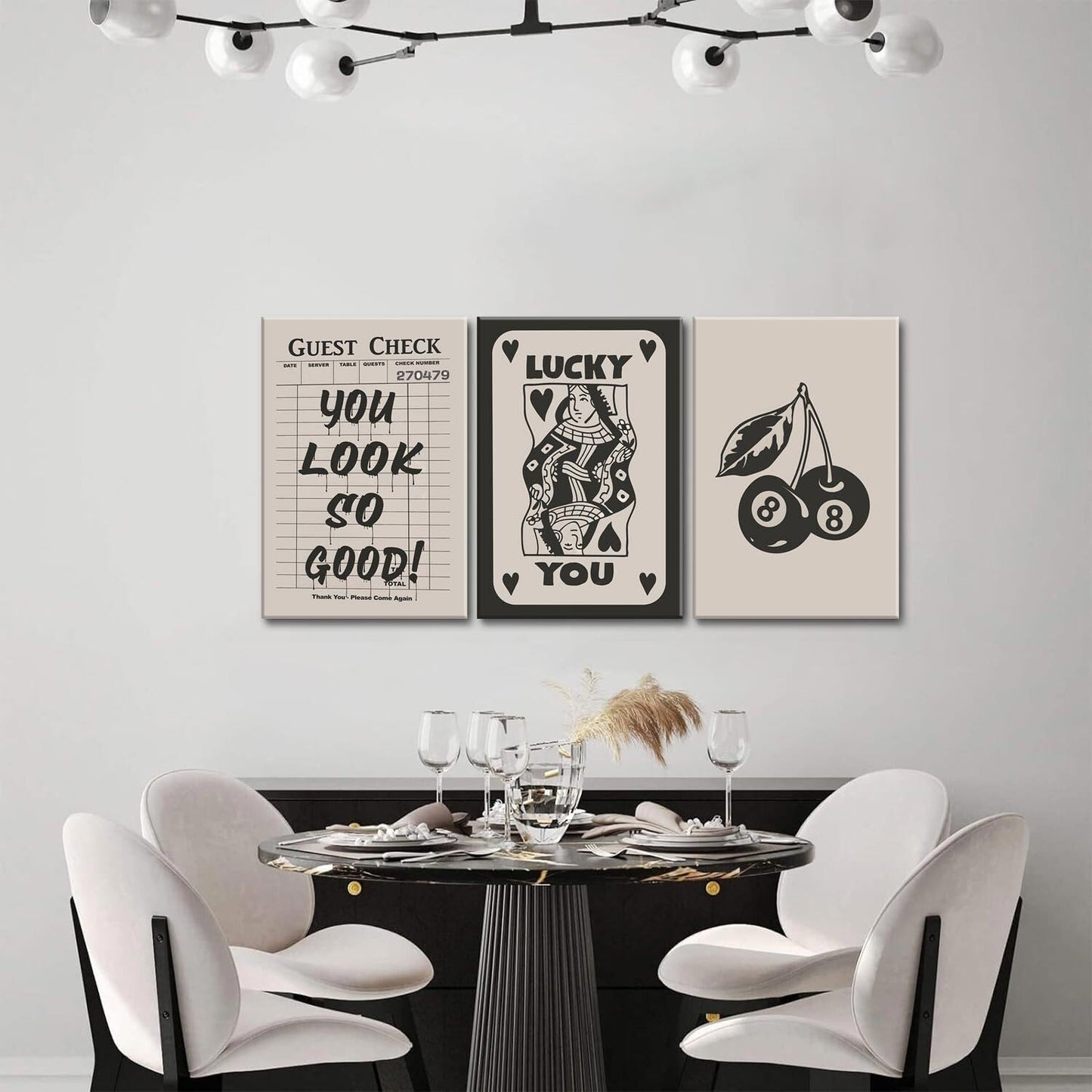 Fashion Poker Framed Canvas Wall Art Set of 3 - Vintage Queen and Lucky You P...
