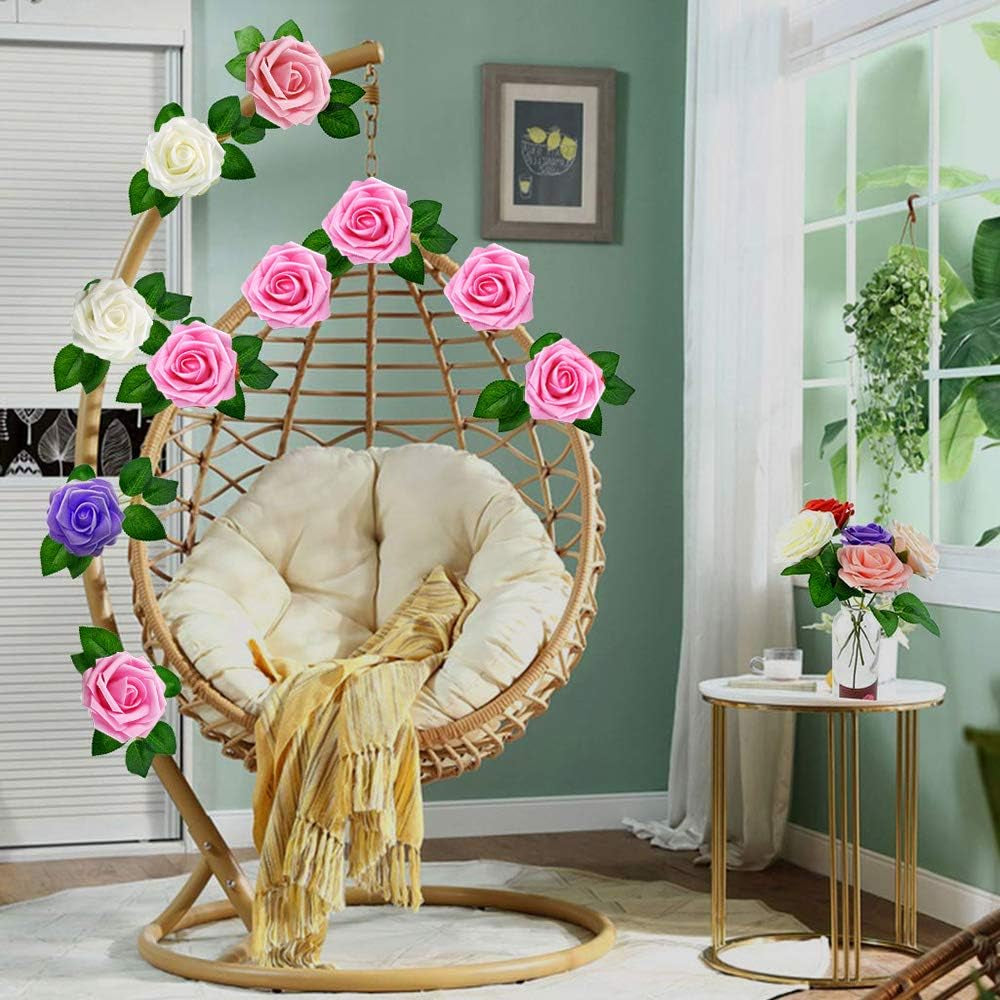 Artificial Flowers 25Pcs Real Looking Fake Roses with Stems for DIY Wedding Bouquets Baby Shower Centerpieces Floral Arrangements Party Tables Home Decorations