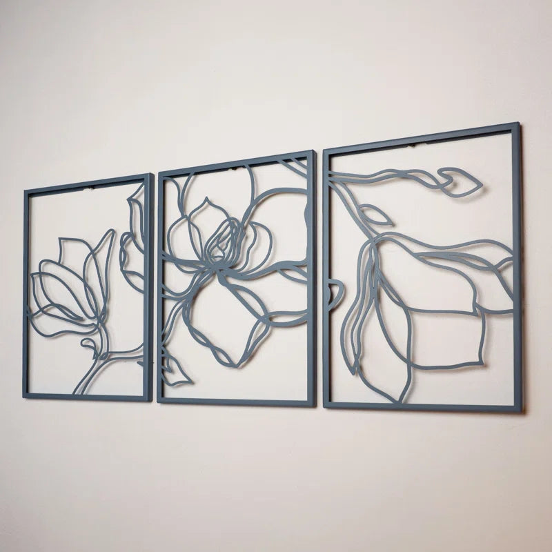 Metal Floral Wall Decor Set - 3 Piece Wall Art