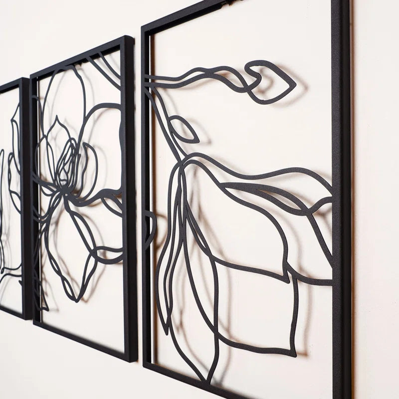 Metal Floral Wall Decor Set - 3 Piece Wall Art