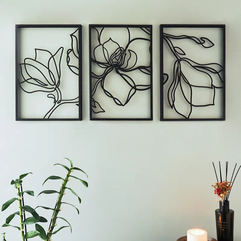 Metal Floral Wall Decor Set - 3 Piece Wall Art