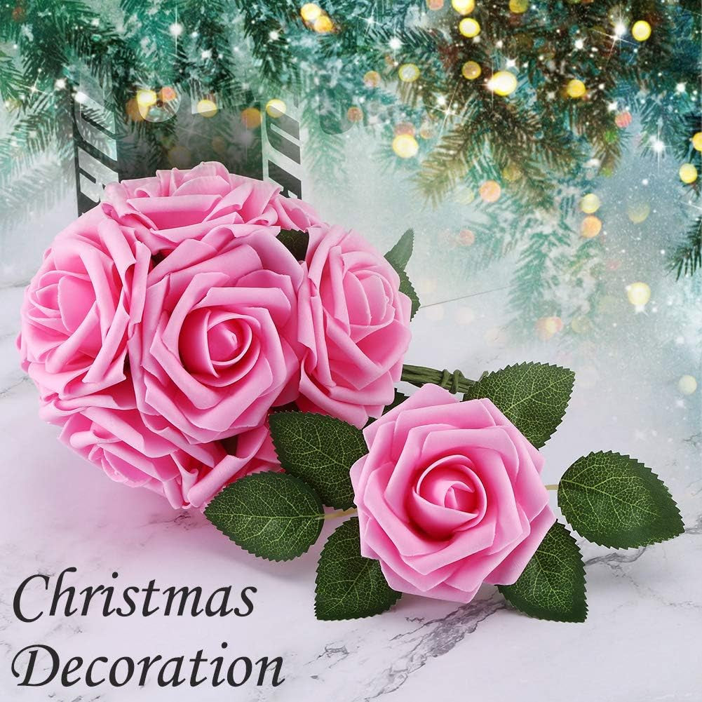 Artificial Flowers 25Pcs Real Looking Fake Roses with Stems for DIY Wedding Bouquets Baby Shower Centerpieces Floral Arrangements Party Tables Home Decorations