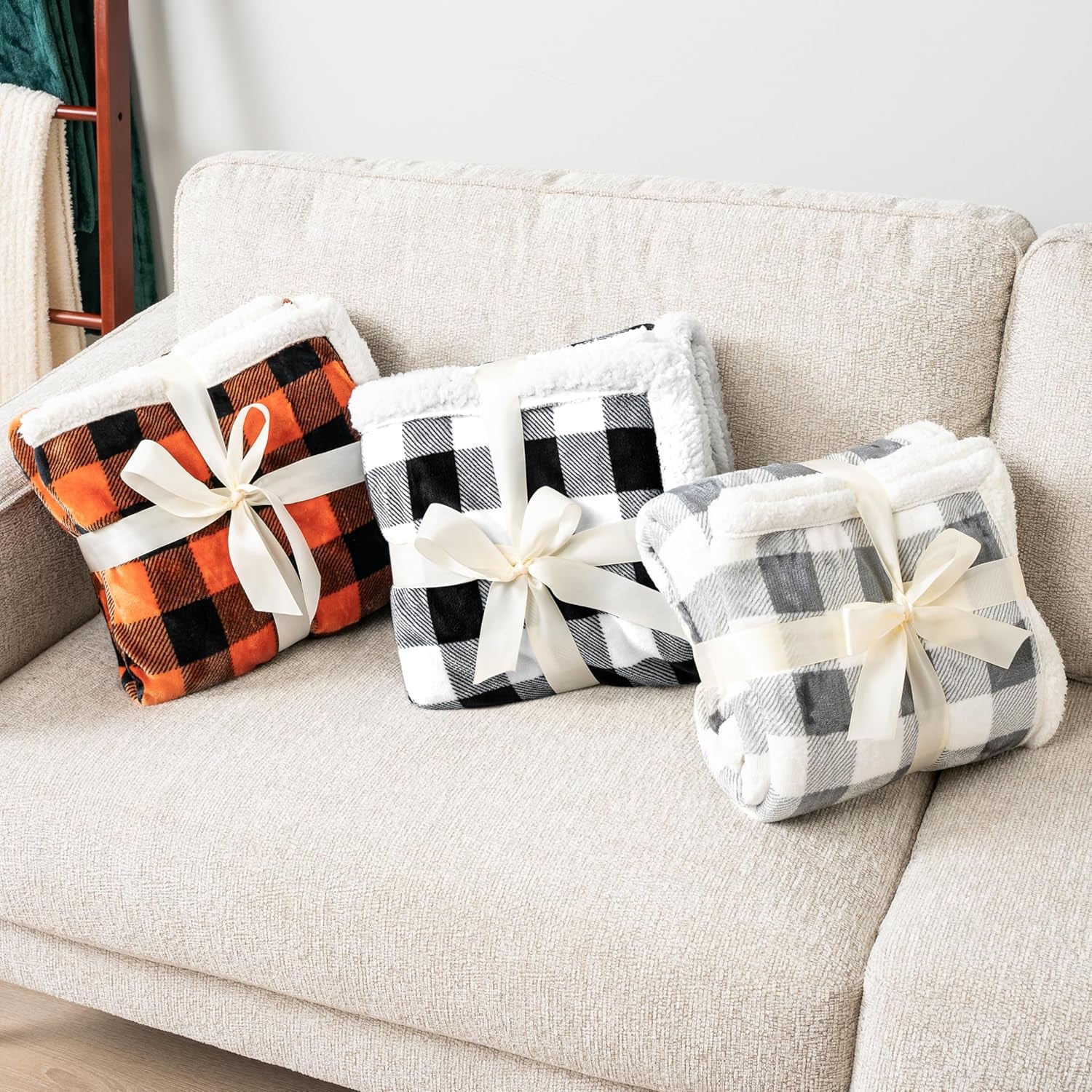 Cozy King Black & White Buffalo Plaid Sherpa Blanket - Plush Checkered Fleece & Flannel for Ultimate Warmth, Perfect for Couch & Sofa, 90x108 Inches