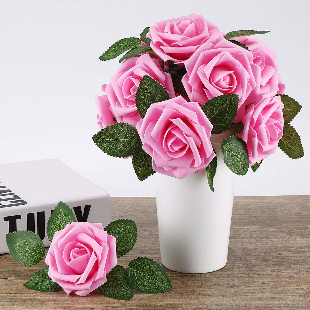 Artificial Flowers 25Pcs Real Looking Fake Roses with Stems for DIY Wedding Bouquets Baby Shower Centerpieces Floral Arrangements Party Tables Home Decorations