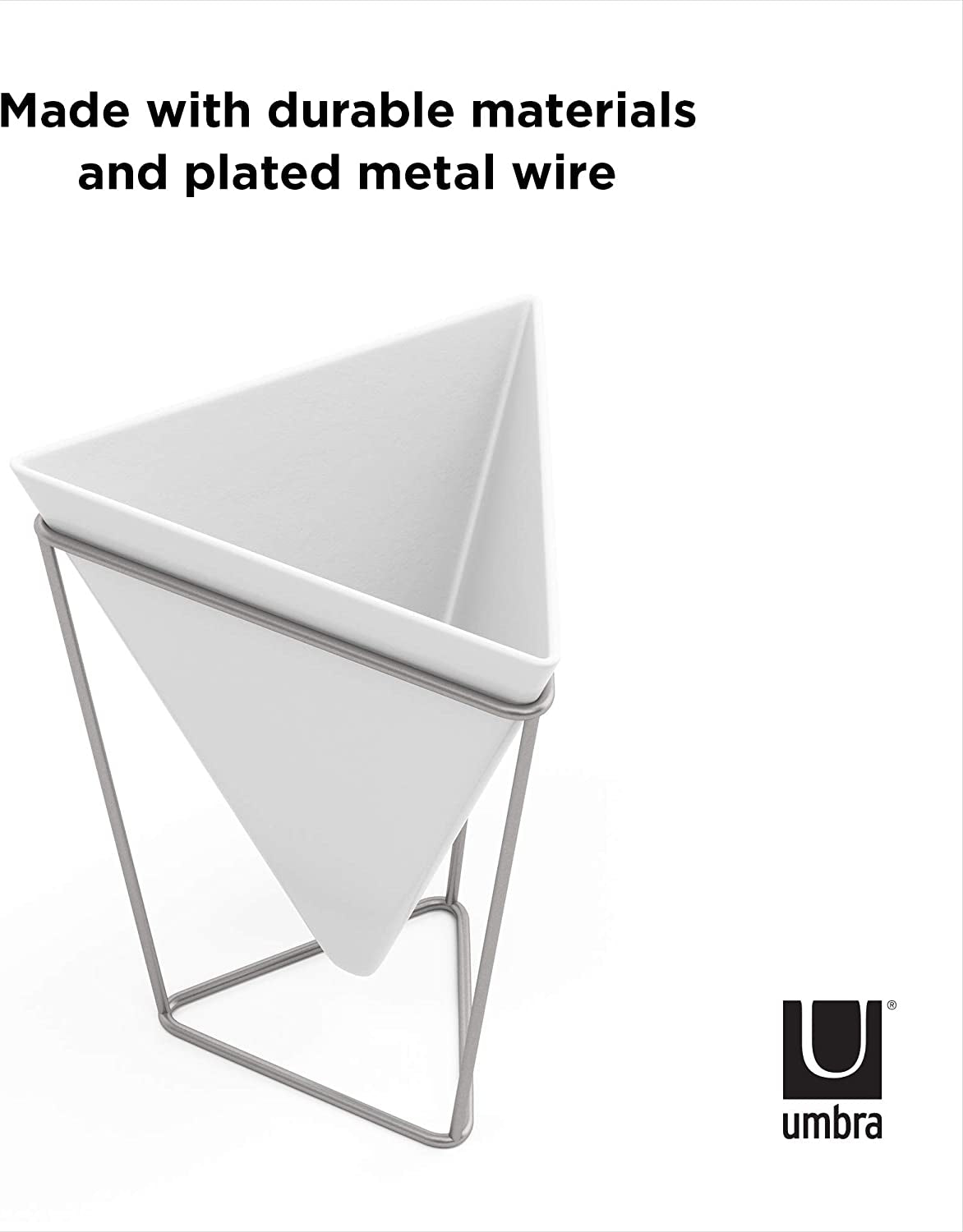 Modern Trigg Desktop Planter Set - Stylish Geometric Ceramic Vases for Succulents, Air Plants, and Mini Cacti - White and Nickel Finish, Set of 2