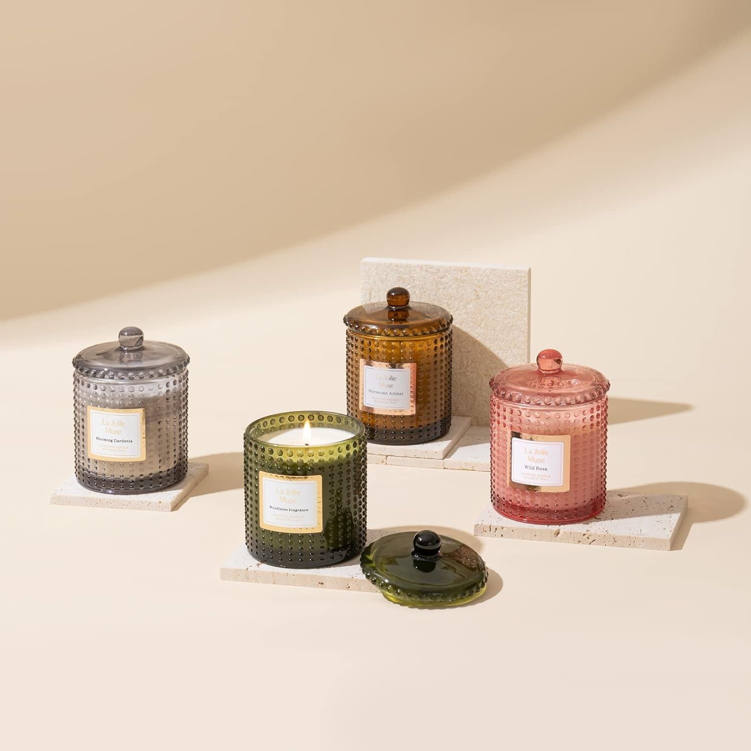 Scented Candles, Holiday Candles for Home Scented, Woodiness Fragrance, Natural Soy Wax Candles, 75 Hours Long Burning, 10Oz